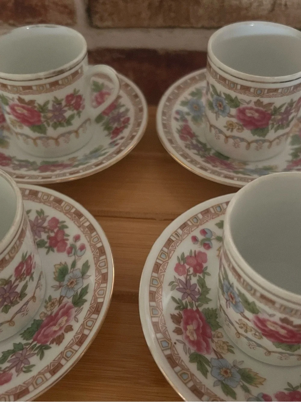 Porcelain Floral Turkish coffee cupand Saucer Set - White with Pink Rose Pattern